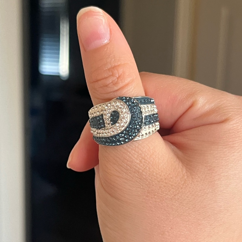 Blue & White CZ Swirl Silver Tone Statement Ring Size 7 3/4 Fashion Ring